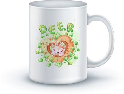 OCS Deer Printed Ceramic with Cute Animal Design Ceramic Coffee Mug