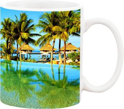 dk printing WEATHER TREE LAKE WITH ROUND HUT MUG Ceramic Coffee Mug