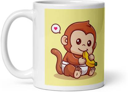 Mr UVD Baby Monkey Eating Banana Ceramic Coffee Mug