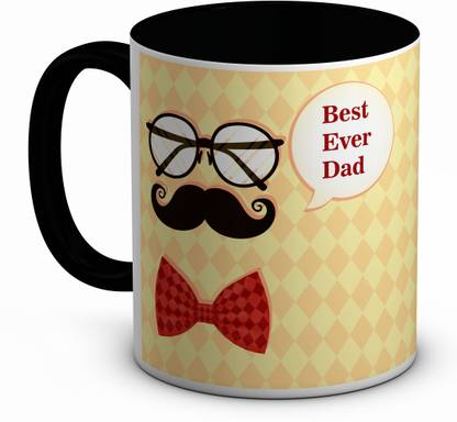 TrendoPrint FTD3 Father's Day Gift Hampers Black Cup Best Gift for Dad & Parents Ceramic Coffee Mug