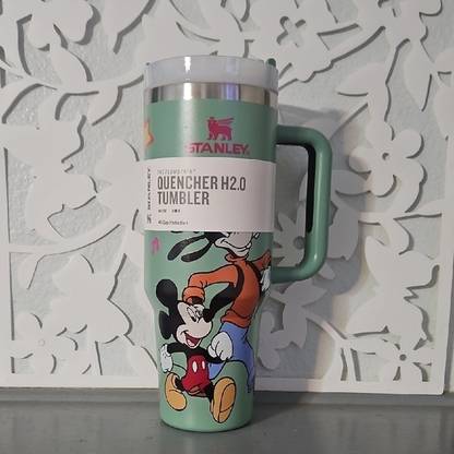 RHINETOYS Mickey Print Stanley Tumbler with Handle and Straw Insulated Cup Stainless Steel Tumbler