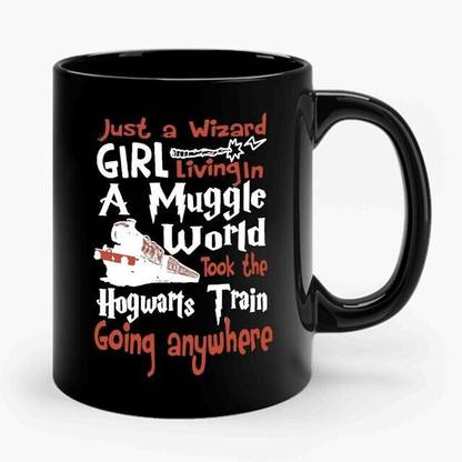 craft maniacs WIZARD GIRL IN MUGGLE WORLD 330 ML BLACK MUG FOR HARRY POTTER FANS Porcelain Coffee Mug