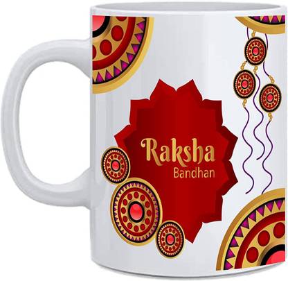 Best Good Customized red & White Rakhi Design Ceramic Coffee Mug