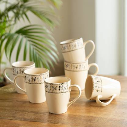 ExclusiveLane Whispers of Warli' Handcrafted Ceramic Coffee Mug