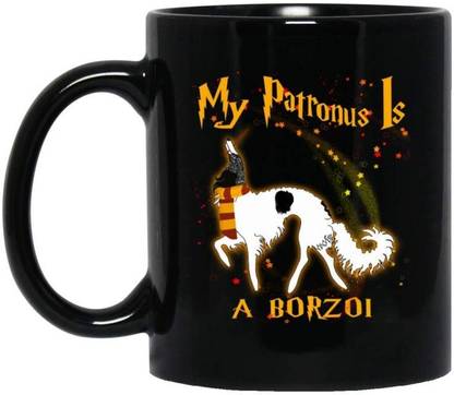 craft maniacs MY PATRONUS IS BORZOI 330 ML BLACK MUG FOR HARRY POTTER FANS Porcelain Coffee Mug