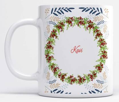 LOROFY Name Kavi Printed Garland Design Ceramic Coffee Mug