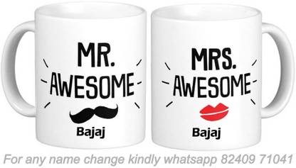GNS National Bajaj Wifey Husband Couple Surname Romantic Love Anniversary Gift 02 Ceramic Coffee Mug