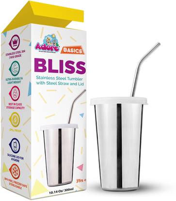Adore Bliss Steel Tumbler w Steel Straw,2 Lids, 1 Cleaning Brush -FoodGrade-SpillProof Stainless Steel Tumbler