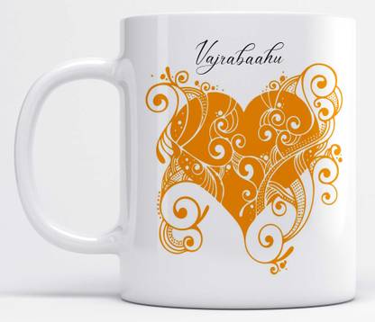 LOROFY Name Vajrabaahu Printed Orange Heart Design Ceramic Coffee Mug
