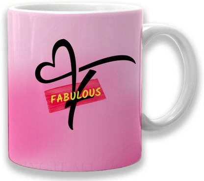 Royals of Sawaigarh Personalised Printed Name Initial Heart Shape Font Design Cushion Combo Ceramic Coffee Mug