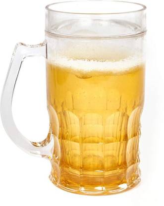GiftZone Frosty Beer Double Wall Freezing Gel Inside Transparent Glass 350 ml Glass Beer Mug