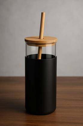 UCP Bamboo Cover Glass Straw Cup with Lid & Straw – Leakproof Reusable Travel Glass Tumbler