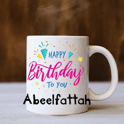 badri creations Happy Birthday Abeelfattah White Ceramic Coffee Mug