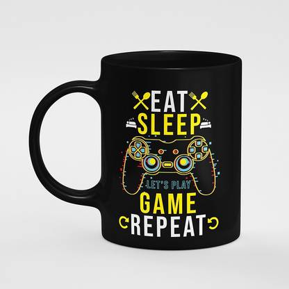 doubleend Gaming Eat Sleep Game Repeat Creative Printed Black Ceramic Coffee Mug