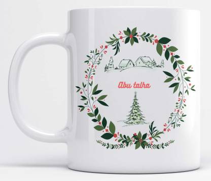 LOROFY Name Abu talha Printed Christmas Design White Ceramic Coffee Mug