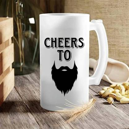 SKEAYA Printed Beer Glass with Handle Funny Quotes "Cheers To" Beer Glass Beer Mug