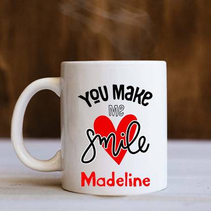 badri creations You Make Me Smile Madeline White Ceramic Coffee Mug