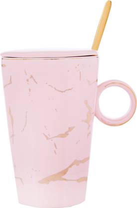 JustBrew Marble Set of 2 Drinkware , Marble Designed Tumbler with Detachable Lid Ceramic Tumbler
