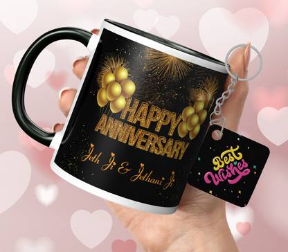 NH10 DESIGNS Happy Anniversary Jeth Ji Jethani Ji Printed Coffee Cup Keychain - HABBG3TMKV 11 Ceramic Coffee Mug