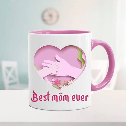 GIFT JAIPUR Best Mom Ever Pink Handle Birthday Mothers day Coffee Cup for maa mom mummy Ceramic Coffee Mug