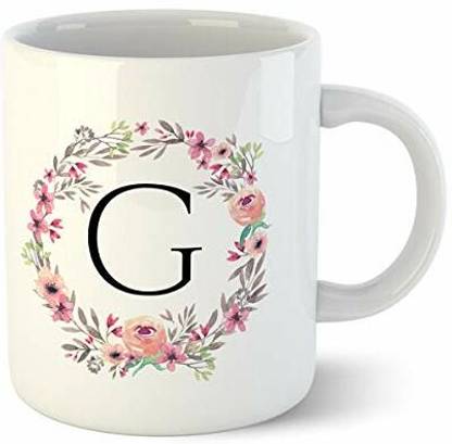 free ways "G" Alphabet Printed Coffee with Colorful Floral Design Ceramic Coffee Mug