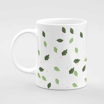doubleend Green Leaf Design Pattern Printed Coffee & Tea Ceramic Coffee Mug