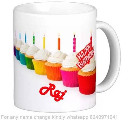 Exocticaa Happy Birthday Gift for Raj Cake theme Message 022 Ceramic Coffee Mug