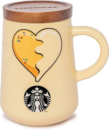 Starbucks Drip Heart with Wooden Lid Ceramic Coffee Mug