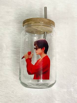 Kmart Kim Taehyung BTS V glass tumbler/sipper with lid and straw Glass Tumbler