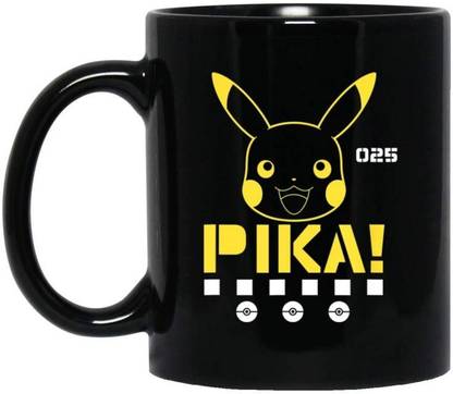 craft maniacs PIKA 025 NUMBER 330 ML PRINTED BLACK MUG FOR POKEMON LOVERS Porcelain Coffee Mug