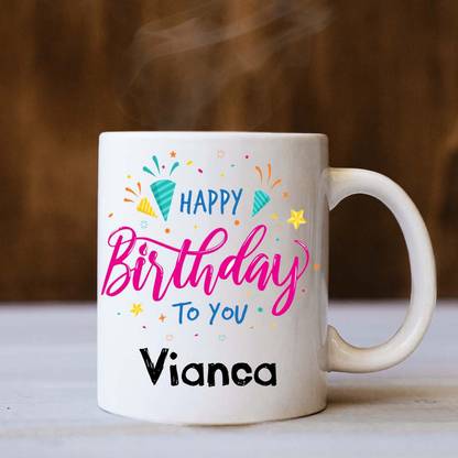 badri creations Happy Birthday Vianca White Coffee Ceramic Coffee Mug