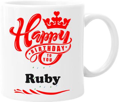 printsbea Printed Happy Birthday Ruby Wishes Unique Quotes White Ceramic Ceramic Coffee Mug