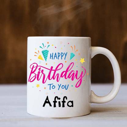 badri creations Happy Birthday Afifa White Ceramic Coffee Mug
