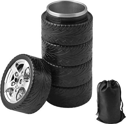 Linist Tire Shape Insulated Coffee - 320ml Black Stainless Steel Flask Stainless Steel Coffee Mug