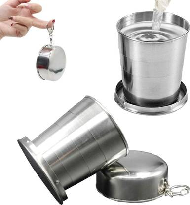 FOREWAY Foldable Glass Compact Portable Folding Stainless Steel Travel Mug - 150ml Glass Shot Glass