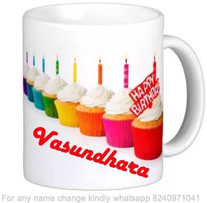 Exocticaa Happy Birthday Gift for Vasundhara Cake theme Message 022 Ceramic Coffee Mug