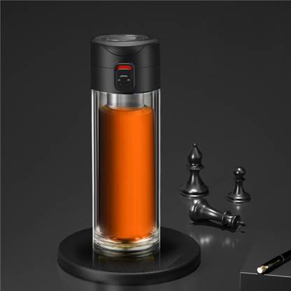 Tabletext Double Wall Glass Infuser Cup One Click Open Lid Loose Leaf Tea Maker Glass Mason Jar