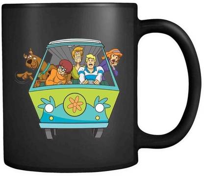 craft maniacs SCOOBY DOOBY DOO VAN LIFE 330 ML PRINTED BLACK MUG FOR CARTOON LOVERS Ceramic Coffee Mug