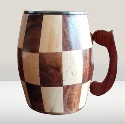 RESEMBLE Wooden with Stainless Steel Glass Insert for Home Decor Wood Coffee Mug