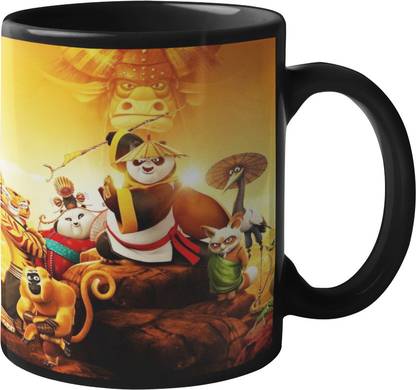 FOKAT Kung Fu Panda Poo, Master Shifu, Tigres & Others Cartoon Printed Black Ceramic Coffee Mug
