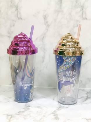 craftzcreation Holographic Mermaid Sipper Bottle | Sparkle Design | Assorted Plastic Plastic Coffee Mug