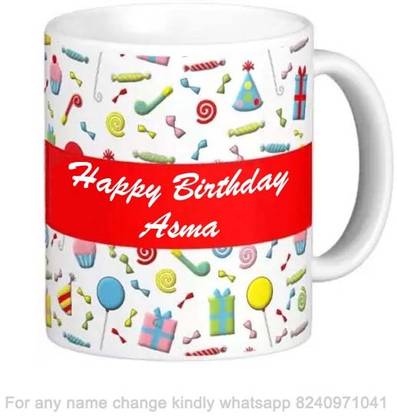 GNS Happy Birthday Gift for Asma Cake theme Message 011 Ceramic Coffee Mug