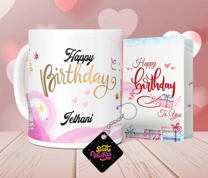 NH10 DESIGNS Happy Birthday Jethani Printed Coffee Cup With Keychain and Card Gift HBWMKC 70 Ceramic Coffee Mug