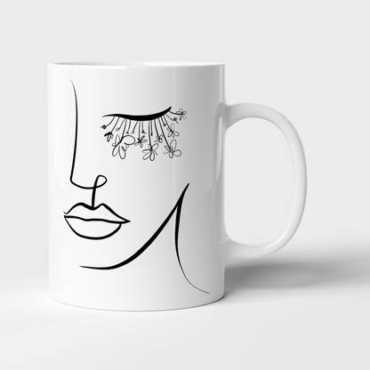 Larkya Minimal Line Art Women Face image printed design of Ceramic Coffee Mug