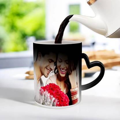 Ngifts Custom Photo, Text, Logo - Personalized Heart Shape Handle Magic Ceramic Coffee Mug