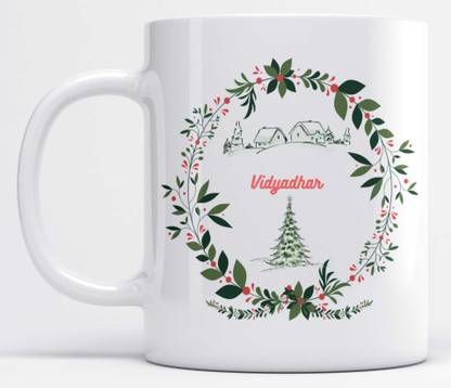 LOROFY Name Vidyadhar Printed Christmas Design White Ceramic Coffee Mug