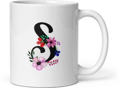 S Letter with Flowers 849 Best Gift Item for Friends Girls Boys Couple's Ceramic Coffee Mug