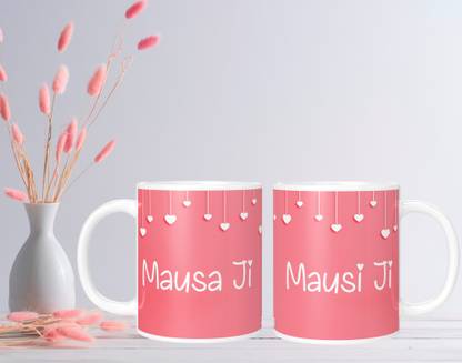 NH10 DESIGNS Mausa Ji & Mausi Ji Printed Cup For Wedding Anniversary Gift(Pack-2) FMCP2WM 65 Ceramic Coffee Mug