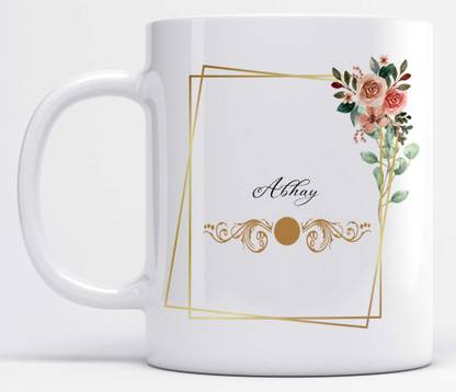 LOROFY Name Abhay Printed Frame Design Ceramic Coffee Mug