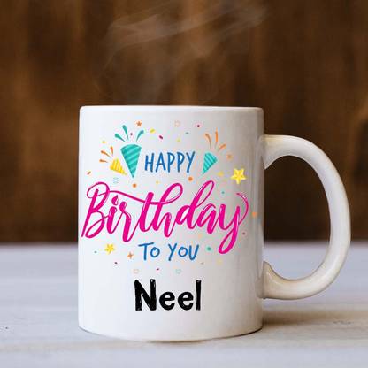 badri creations Happy Birthday Neel White Coffee Ceramic Coffee Mug